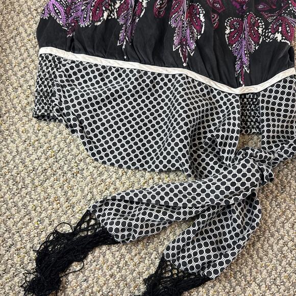 Stunning vintage y2k silky floral paisley purple and navy babydoll top - Picture 4 of 6